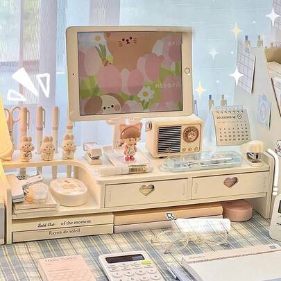 多功能电脑显示器增高架，桌面抽屉收纳整理架，办公桌面展示架增高架