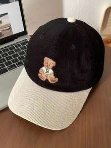1pc Retro Cute Embroidered Bear Adjustable Baseball Cap, Suitable For Hiking, Travel, Outdoor Camping, Unisex Fashion Accessory, Holiday Gift - Multicolor - View 7