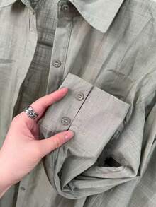 Two-Piece Linen Shirt And Shorts Set, Lined With Elastic. Summer Vacation: Perfect For Celebrating Christmas, New Year's Eve And New Year In Brazil! - 橄欖綠 - 查看 4