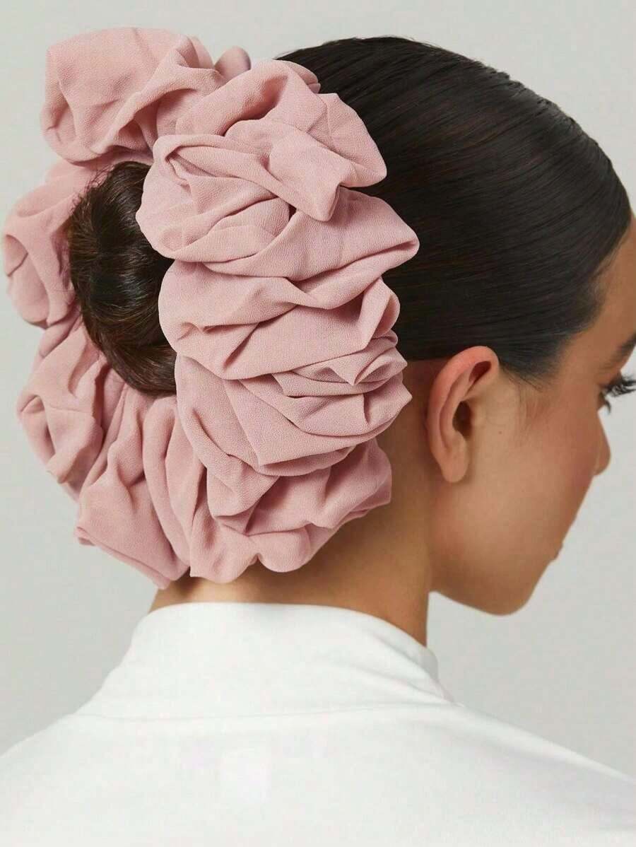 1pc Chiffon Hijabs Inner Scrunchy, Solid Color Women Brooch Head Accessories Hair Ties Ponytail Holder - Pink Flower Head - View 1