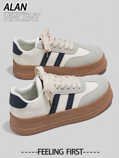  Alan Vincent 厚底休闲鞋 - 新款米色女士休闲鞋，厚底运动鞋，女士日常百搭乐福鞋，舒适时尚