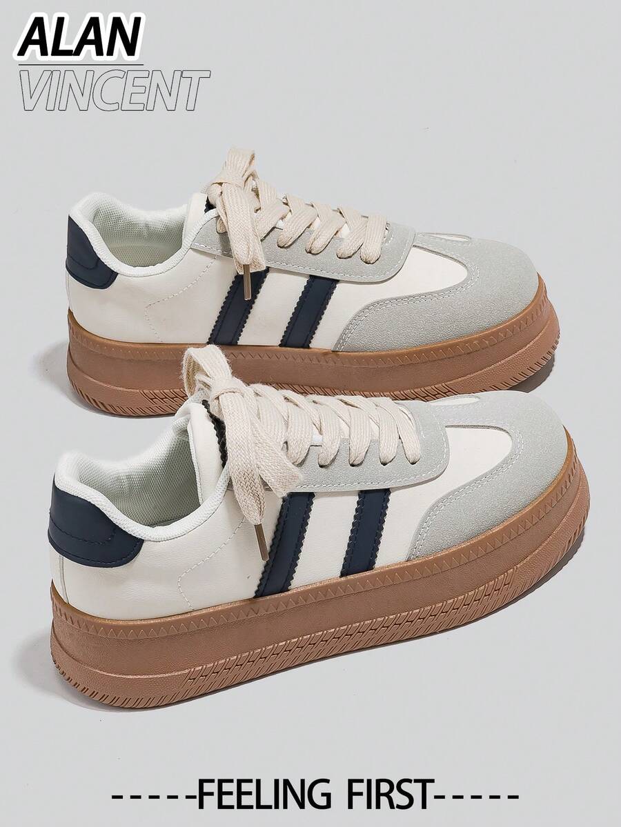 Alan Vincent 厚底休闲鞋 - 新款米色女士休闲鞋，厚底运动鞋，女士日常百搭乐福鞋，舒适时尚