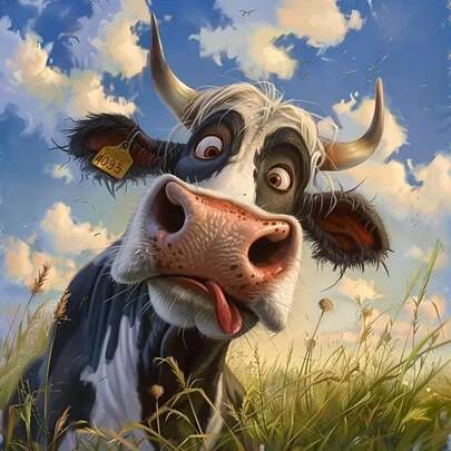 1pc [30*30cm/11.8*11.8in][40*40cm/15.7*15.7in]5D Acrylic Diamond Painting Kit, Funny Cow Pattern, Suitable For Adult Beginners DIY Mosaic Diamond Art, Full Drill Handmade DIY Diamond Painting, Applicable For Living Room, Bedroom, Office Wall Decor Painting, Surprise Art Home Decor Gift For Family And Friends