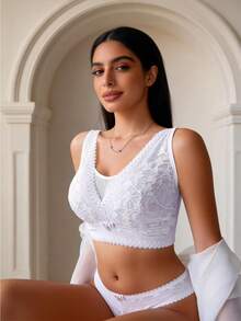 Temptuelle 对比色蕾丝聚拢文胸无线，防下垂。，内衣 - 紫色 - 查看 1