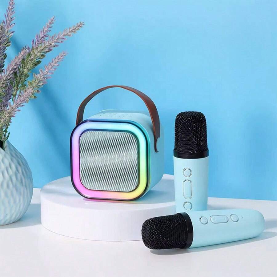 Potente Máquina de Karaoke con 2 Micrófonos: Chip de Audio Inteligente, Efectos Optimizados, Conexión Sencilla (Bluetooth/TF/USB), Diseño Portátil 2.8 Pulgadas, Luces LED Coloridas. Ideal para Fiesta Familiar.