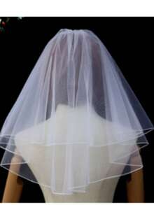 1pc Delicate Edged Plain Bridal Wedding Veil With Hair Comb, For Wedding Ceremony And Reception - White - View 2