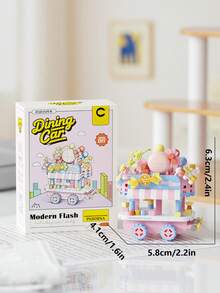 Kleines Bauklötzchen Spielzeug, baue eine süße Imbisswagen Szene, geeignet als Schreibtisch Dekoration, Bauklötze, Blockdisplay, Stressabbau, Sammlerstück Geschenk, Ostergeschenk, Geburtstagsgeschenk - Verschiedenfarbig - Übersicht 14