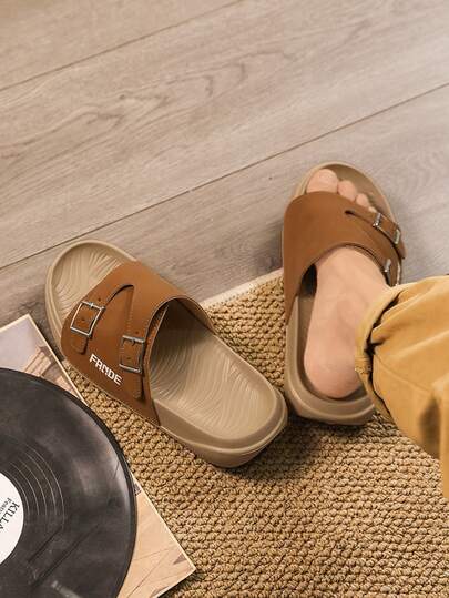 1 Pair Men's Casual Sandals, Soft & Comfortable, Retro American Style Slip-On Slippers, Fashionable Vintage Daily Wear