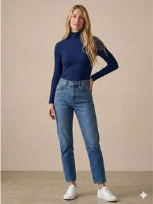 Cacharrel Women's Ribbed Blouse High Neck Long Sleeve Second Skin Simple Casual Fashion - Màu xanh hải quân - Xem 6
