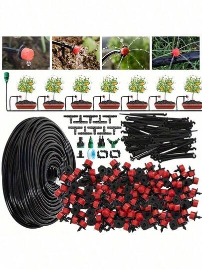 Drip Irrigation System, Micro Garden Drip Irrigation System With 1/4 Inch Tubing & Adjustable Misting Nozzle Sprinkler, Automatic Watering System For Greenhouse, Yard, Lawn, Plant, Greenhouse Watering, Lawn Irrigation, Precision Irrigation, Lowflow
