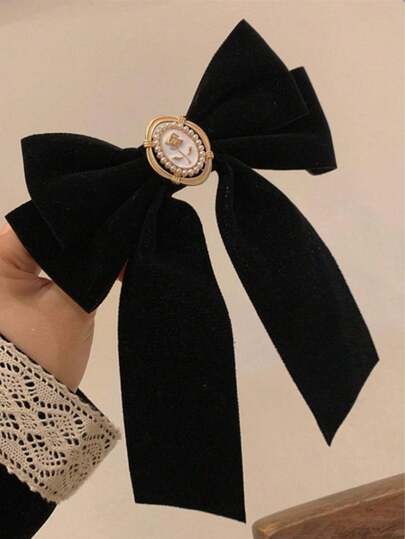 1pc Velvet Hair Accessories, Long Tail Bow Hair Clip,,For Women, Cute Hairband Hair Clip Ponytail Clip Alligator Clip Accessories Black Bow Accesorios Para El Cabello,Wedding Party Dating Daily Wear