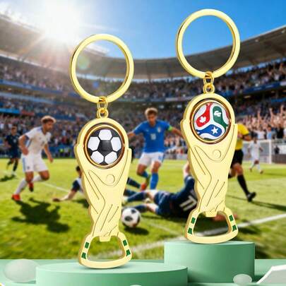1pc Football Trophy Bottle Opener Keychain - A Portable Bottle Opener For Football Souvenirs, Fan Gifts, And Match Day Party Accessories, A Must-Have For Themed Birthday Parties,(Stochastic Style).