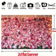 1pc Pink Floral Background Banner - With Green And Open Blooms, Ideal For Mother's Day, Wedding, Bridal Shower, Birthday And Special Occasions, Polyester Material, No Power Needed, Wedding Decor, Pink Floral Photo Backdrop, Pink Daffodil, Valentine's Day Background Photography, Peony Backdrop, Floral Background, Large Flower Wall Decor, Artificial Flower Wall Panel, Flower Board Opening, Flower Backdrop Cloth, Birthday Banner - 2 - View 3