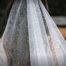 闪亮金色亮片手工流苏头纱，柔软薄纱，适合仙女、新娘、派对、摄影等场合 - 彩色 - 查看 3