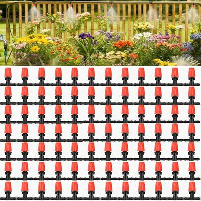 自动温室喷雾灌溉套件，塑料喷嘴，可连接4/7mm PVC管，无需用电，防漏设计，安装使用简便，适用于冷却系统、温室、花园、户外、菜园、园艺和工业灌溉。冷却系统滑动锁花园灌溉装置。