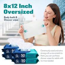 Body Wipes For Adults - XL Wet Wipes 8" X 12" 50 Count Rinse Free Bathing Wipes - Wash Cloths For Incontinence Disposable Washcloths With Aloe Vera And Vitamin E - Camping Elderly Bathing - 1 gói 50 khăn ướt - Xem 3