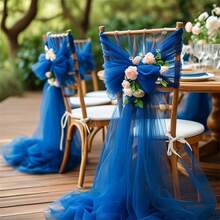 1卷，经典藏蓝色网格薄纱面料 - 100% 涤纶透明材质，适用于婚礼装饰、婚礼拱门、桌旗和椅背、订婚仪式、生日派对、周年纪念、新年派对、性别揭晓派对、DIY 背景幕布、摄影、情人节、圣诞节、新娘送礼会、天花板/楼梯装饰 - 查看 7