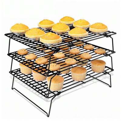1/3 Tier Cooling Rack, Suitable For Cookies, Cakes, Etc. - Quickly Cools Multiple Batches Of Cookies, Cake Layers Or Pastries, Black