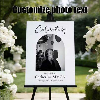 1 Tấm bảng tưởng niệm ảnh tùy chỉnh - Có thể tùy chỉnh ảnh và văn bản, phù hợp cho nhà tang lễ và các buổi tưởng niệm, sử dụng trong nhà và ngoài trời, trưng bày lối vào tự làm.