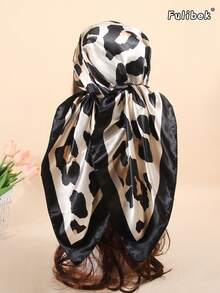 1pc 90cm Printed Scarf, Women Bandana & Square Scarf, Accessory For Hair, Headband, Hairband, Abaya, Suitable For Beach, Vacation And Daily Life, Adding Highlights To Your Style - Black - View 5