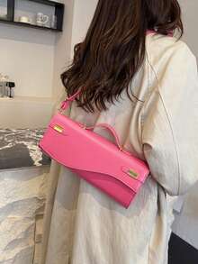 2026 New Arrival PU Leather Retro Handbag, Fashion Mini Tote Bag, Women's Commuter Crossbody Bag, Niche Design Underarm Bag, Baguette Clutch - Hot Pink - View 2