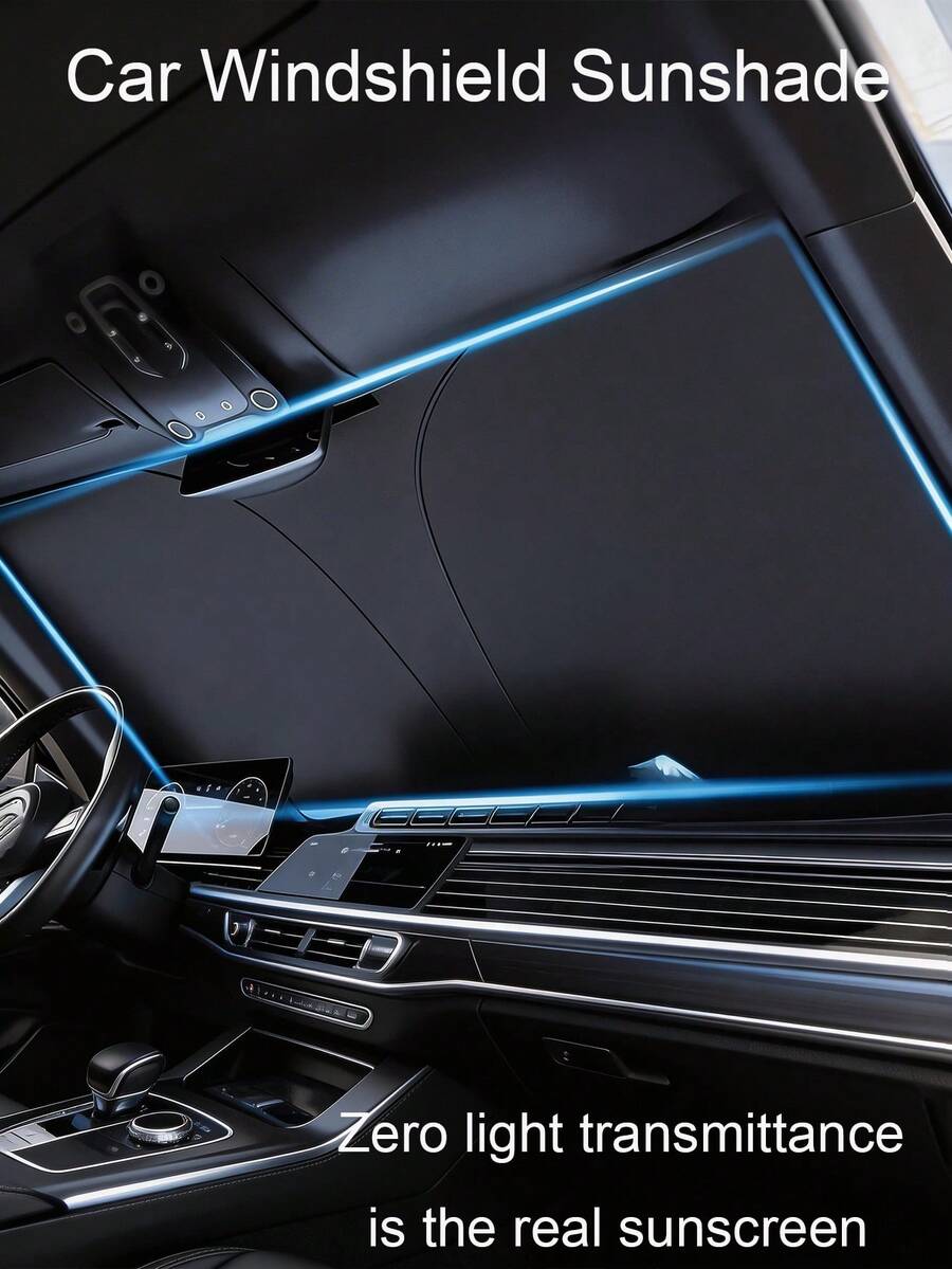 1pc 57.09in/55.12in Long Portable Silver Car Windshield Sunshade, Heat Insulating Front Windshield Cover For Car Interior Accessories, Easy To Fold And Store, Fits Most Models Including SUV And Sedan, Sun Curtain, RV Essential, RV Accessory, Car Window Cover, Car Sunshade, Car Accessory, Car Sun Visor, Ideal For Spring/Summer/Autumn Car Sunshade