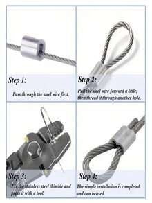 1 Set 304 Stainless Steel Wire Rope, 393 Ft Long 1/32" Wire Rope With 20 Pcs Rectangular Aluminum Sleeves, Suitable For String Lights, Clothesline - Silver - View 3