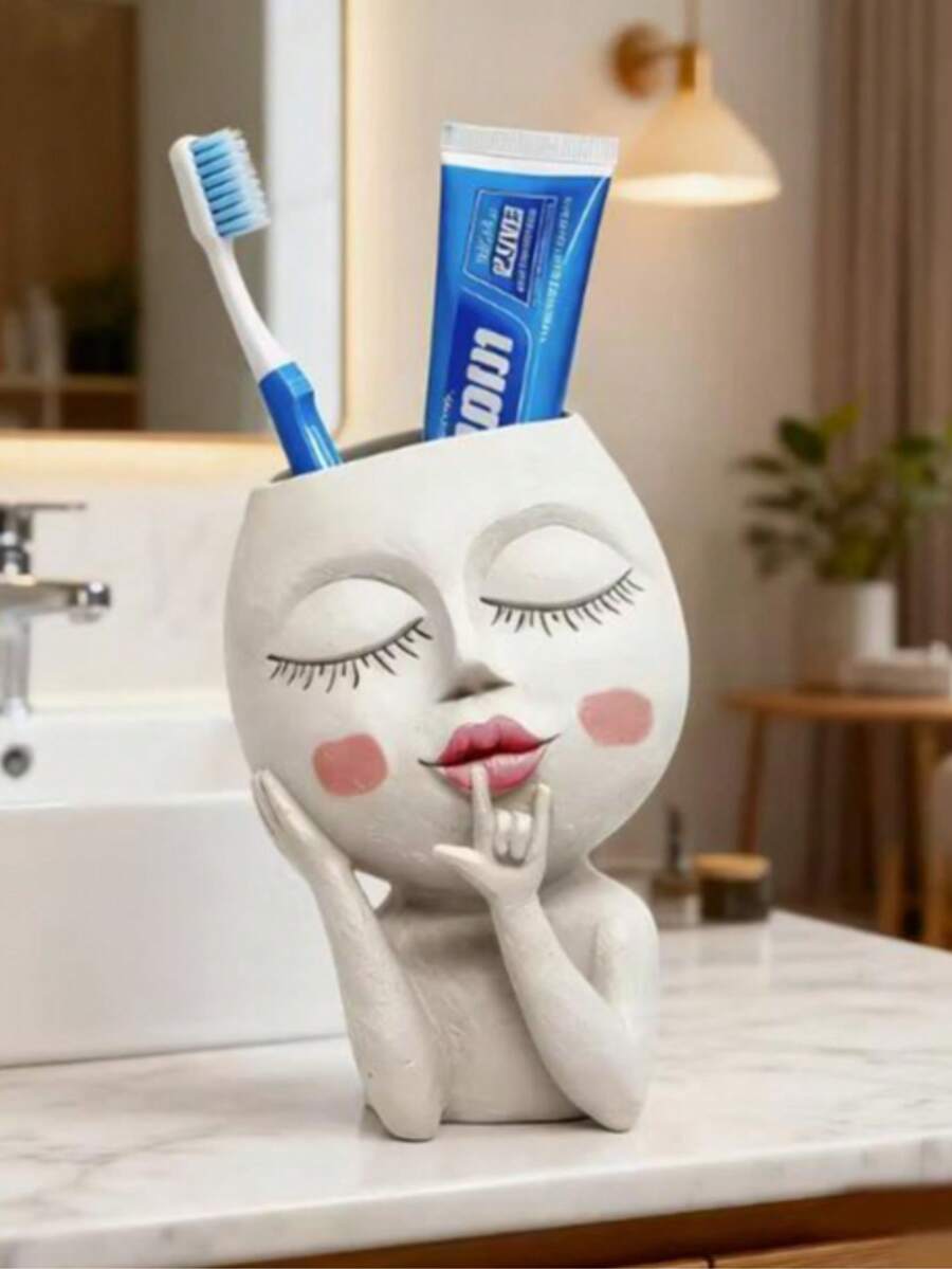1 buc Suport pentru periuță de dinți în formă de rășină amuzantă - Cutie de depozitare drăguță pentru figurine feminine, potrivită pentru toaleta din baie, depozitare pentru pensule și piepteni de machiaj, organizator de birou, toaletă, decor dormitor