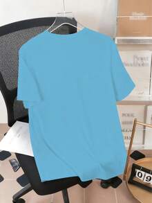 Plus Size Men's Summer 3D Mechanical Rabbit Print Round Neck Short Sleeve Casual T-Shirt - Blue - View 4