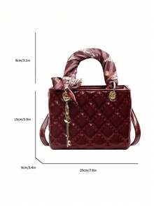 Rhombus glänzende vielseitige Schulter Umhängetasche, modische kleine quadratische Handtasche - Bordeaux - Übersicht 7