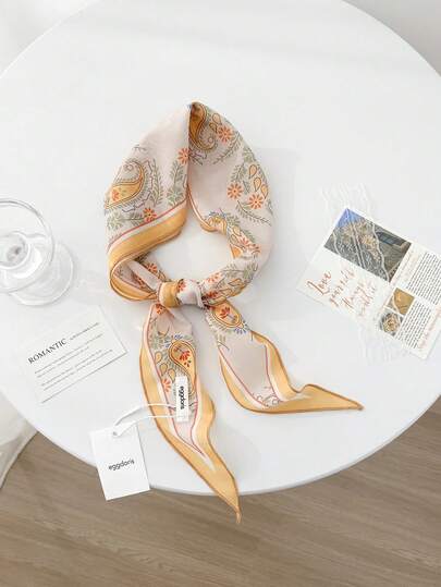 1件装女士柔美艺术撞色腰果花三角围巾，复古领巾，小众设计围巾