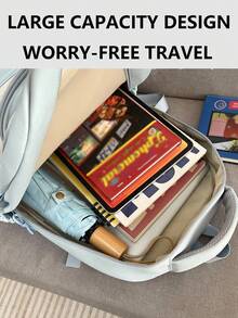 Multi-Compartment Letter Print Nylon Backpack, Fits 15.6" Laptop, Multi-Pocket Lightweight Student Bookbag, Multipurpose Commuter Bag, Large Capacity Travel Bag, Suitable For Students, Middle/High Schoolers, Nurses, Teachers, Business Professionals, For Commuting, Shopping, Dating, Hiking, Workout, Work, Birthday/Holiday Gift - Multicolor - View 5