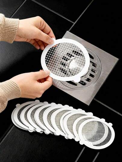 10pcs/5pcs Shower Drain Hair Catcher, Self-Adhesive Drain Sticker, Disposable Mesh Sink Strainer Filter For Bathroom, Anti-Clogging Shower Drain Filter, Bathroom Accessories, Disposable Shower Hair Collector, Drain Filter Sticker, Bathtub, Bathroom, Kitchen