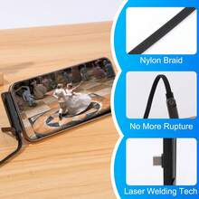 Sideways Phone Charger, 240W Fast Charging Cable, 2-In-1 Invisible Holder Charger Cable With Built-In Phone Stand For Smartphones Tablets (1Pc,C-C) - View 4