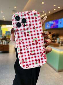 1个红白条纹格子樱桃图案白色奶牛纹防震保护手机壳，适用于 17 Air/16 Pro Max/16 Pro/16 Plus/16/15/14/13/12/11/XSM/XS/XR/7/8 - 白色 - 查看 2