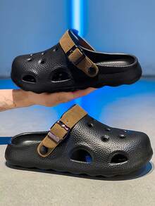 2026 New Men's Hollow Sandals, Summer Retro Breathable Comfortable Slide Sandals With Heel Strap, EVA One-Piece Outdoor Sports Driving Dual-Use Comfortable Men's Sandals - Black - View 9