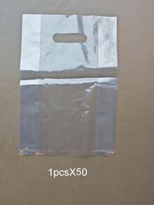 10/25/50个装可重复使用塑料购物袋，带模切手柄和侧边风琴褶，适用于零售店、小型企业、礼品店、精品店、外卖餐厅、面包店以及节日、生日、婚礼和新娘礼物等场合。 - 透明 - 查看 13