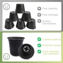 60 Pcs 1 Gallon Flexible Plant Nursery PotsThickened Soft Plastic Seedling Pot With Holes Flower Plant Container For Succulents Cuttings Transplanting Home Garden Black - Black - 查看 5