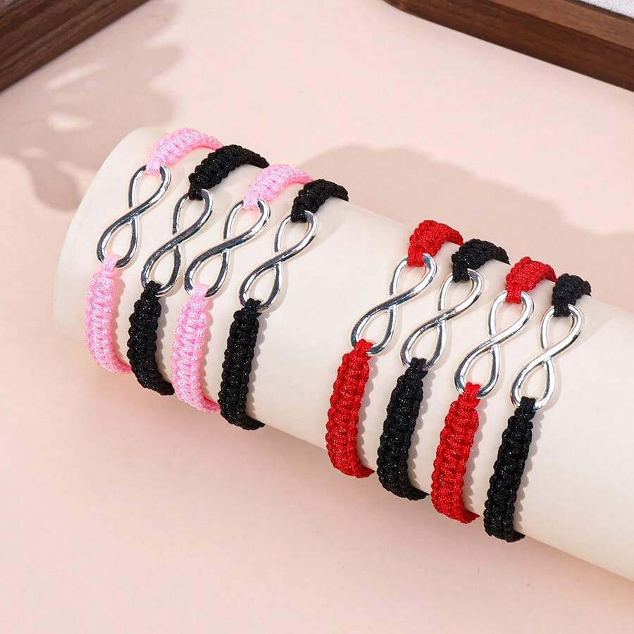 4 piezas de pulseras trenzadas de aleación con símbolo del infinito en estilo minimalista y retro, adecuadas para hombres y mujeres