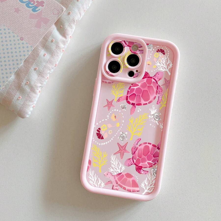 Capa protetora para celular com estampa de tartaruga marinha rosa, elemento marinho, resistente a impactos, com cobertura total e espessura ideal para homens e mulheres. Design minimalista e elegante, perfeita para quem ama moda. Compatível com iPhone 17/17 Pro/17 Pro Max/17 Air/16/11/16 Pro/16 Plus/16 Pro Max/16 E/15 Pro Max/13/14/12/11/7G/8 Plus e Galaxy S25/S25 Plus/S25 Ultra/A05/A05S/A06/A07/A16/A17/A56. Versão internacional, não a versão nacional. - Rosa - Ver 1