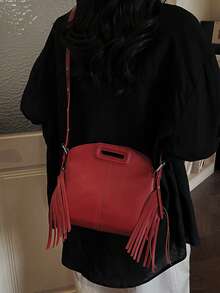 2025 New Unique Design Tassel Handbag, Personalized Fashion Versatile Casual Commute Shoulder Crossbody Bag - Red - View 3