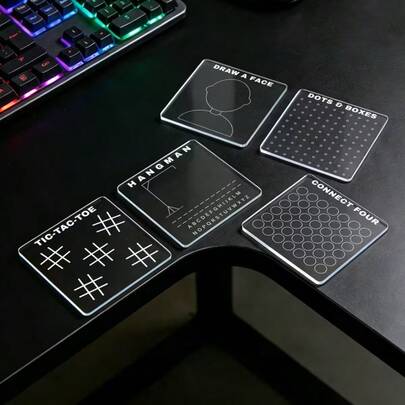 5pcs Reusable Drawing Whiteboard Game Set - No Pens Included, Double-Sided Dry Erase Boards, Including Word Guessing And Tic Tac Toe Games - Portable 10x10cm Whiteboards, Suitable For Travel, Classroom, Home Learning, Parties - Wipeable Surface, Great For Family Game Night, Christmas, New Year, Valentine''s Day Parties