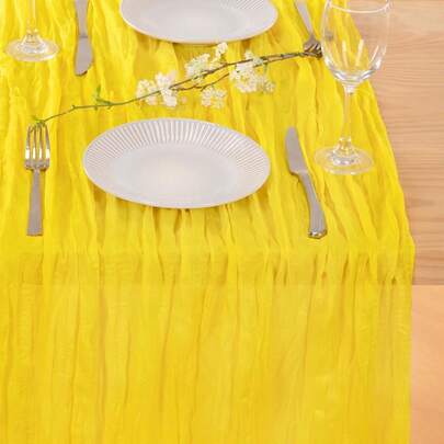 1pc Yellow Cheese Cloth Table Runner, Boho Farmhouse Gauze Tablecloth, Suitable For Wedding Party, Shower, Birthday, Home Decor, Great For Wedding, Bridal Shower, New Year, Tea Party, Anniversary, Holiday And Other Special Occasions