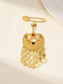 Luxury Gold-Tone Crescent Tassel Brooch For Women – Middle Eastern Vintage Pendant Design, Fade-Resistant Elegant Jewelry For Party & Festival - Golden Star and Moon Brooch - View 5