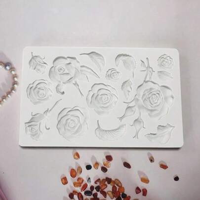 5 X 8 Inch Polymer Clay Mold Set, Includes Peacock Branch, Rose Petals, And Camellia Flower Designs, Thickness 0.315 Inch, Home Decor Accessory