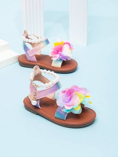 Cute Baby Sandals With Pearl Chain Decor And Hook And Loop Ankle Strap