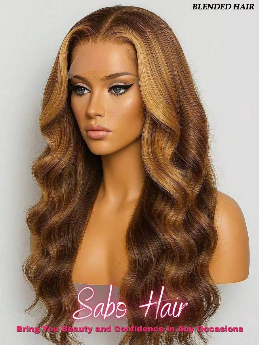 200% 密度 28 英寸 4/27 蜜金色 13x4 13x6 高清透明蕾丝前假发 预拔发际线假发 28 英寸无胶水水波纹真人前额发丝 女士时尚混纺假发 适合日常佩戴或聚会