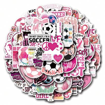 61PCS Pink Soccer Stickers Stickers - High-Quality And Beautiful Stickers, Can Be Used For Decoration Laptop, Water Bottle, Phone, Journal, Scrapbook, Bumper, Skateboard, Luggage, For Holiday Decorations
