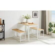 Dining Table And Chairs Set, Bar Table With 2 Benches, Kitchen Table With Chairs, Industrial Style Breakfast Table For Kitchen, Living Room, Reception Room, Natural And White - Apricot - View 3