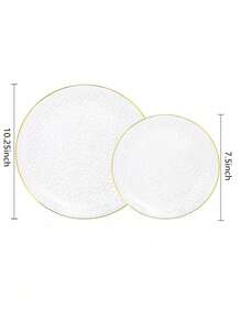 50/25/7件套透明金边圆形餐具套装，含沙拉盘，适用于盛放蛋糕、甜点、沙拉、汉堡、三明治、寿司，是婚礼、复活节、毕业派对、户外花园用餐、情人节、新年、母亲节礼物、返校季、斋月等场合的理想之选，也适合各种聚会（全套餐具，包括盘子、托盘、碟子和厨房用具）。 - 原木色 - 查看 8